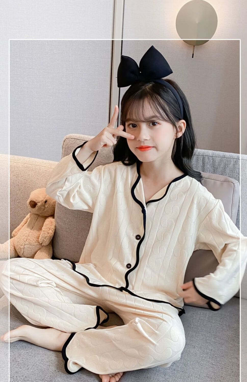 女孩子居家服12一15岁纯棉秋季小学生长袖长裤套装小孩家居服儿童春薄