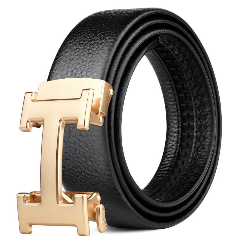 官方工字扣包边牛皮自动扣皮带男士商务休闲裤腰带青年时尚酷奇金色