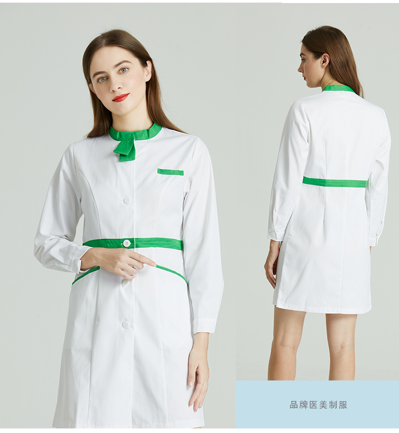 长袖绿领白衣房护理护士工作服护士裤美容服定制款护士服连衣裙s