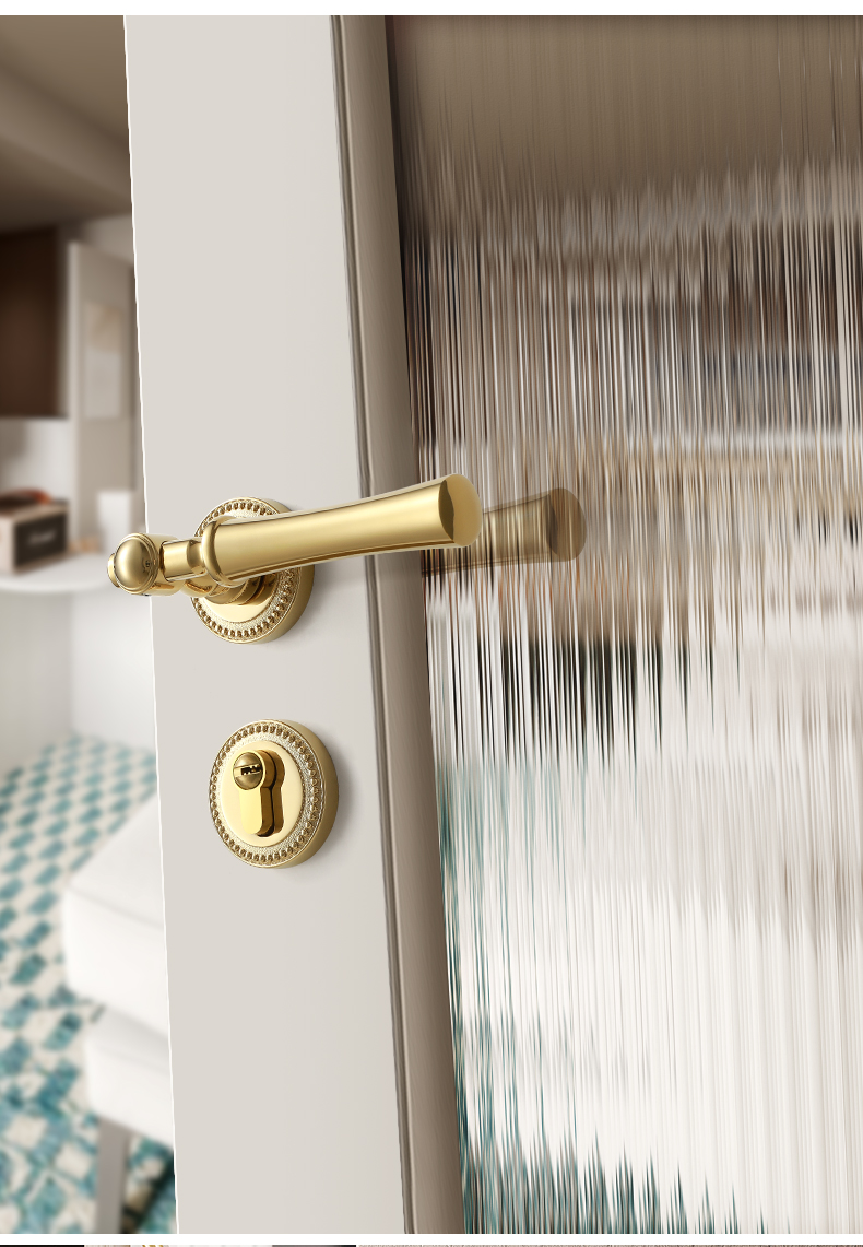 新款烁盾卧室门锁室内门把手法式金色磁吸门锁静音分体门锁家用木门锁