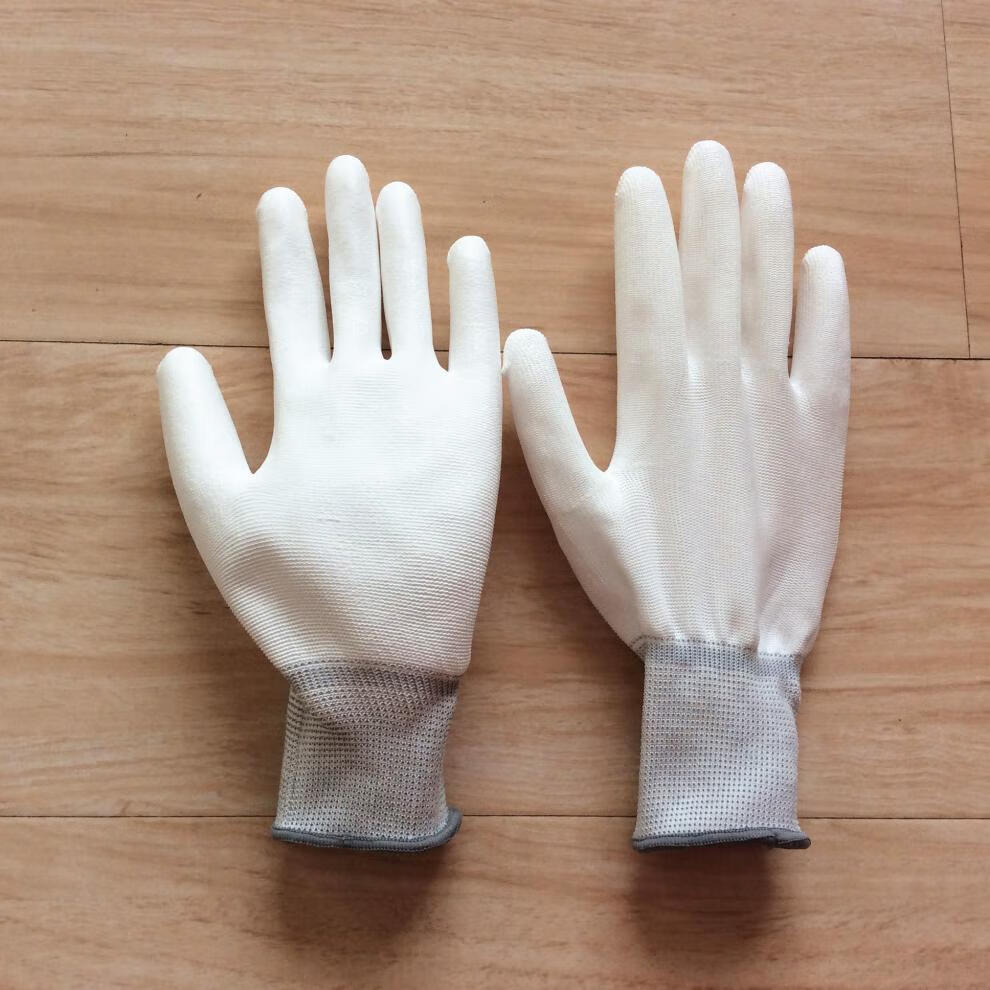 薄款劳保手套浸胶耐磨防滑塑胶透气彩色pu涂指涂掌手套涂胶 黑色 条纹