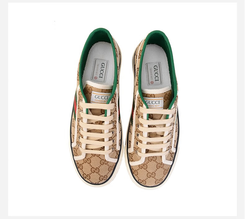 古驰男士低帮休闲鞋 古奇1977系列复古系带低帮板鞋 双g印花帆布运动