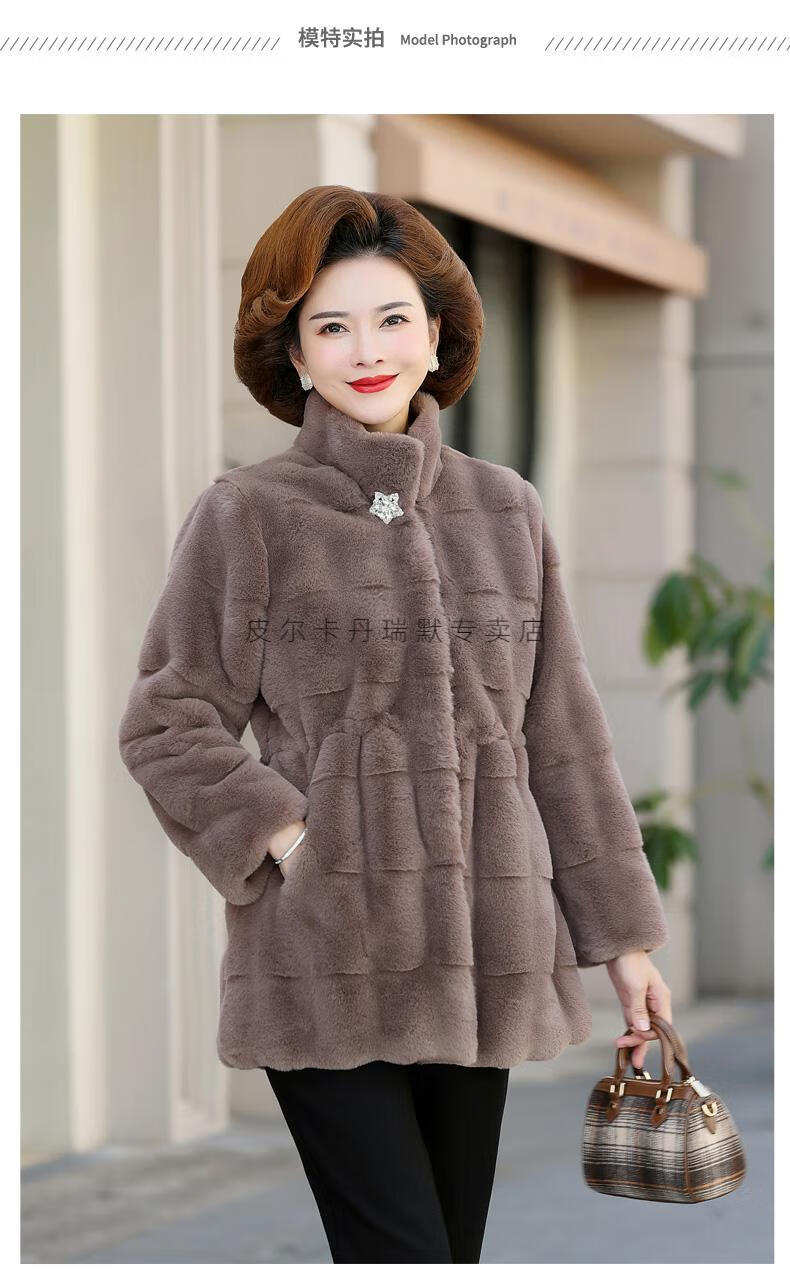 11皮尔卡丹女装 水貂绒外套妈m冬装中长款洋气中年女装丹麦貂绒大衣