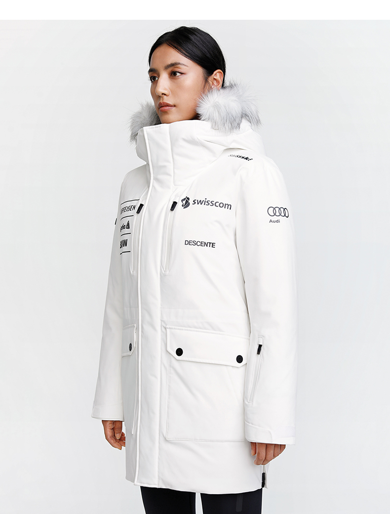 descente迪桑特瑞士国家高山滑雪队女子中长款羽绒服白色wtxl17592a