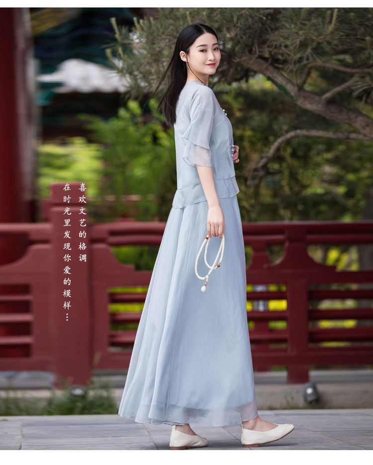 禅服茶道服女改良版复古汉服夏季半身裙女套装旗袍中国风禅意茶服仙