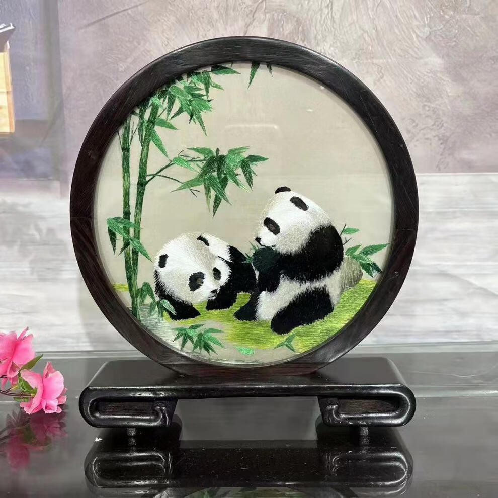 手推绣苏绣成品刺绣宝熊猫刺绣中民族特色纪念品商务礼品 款式8【图片