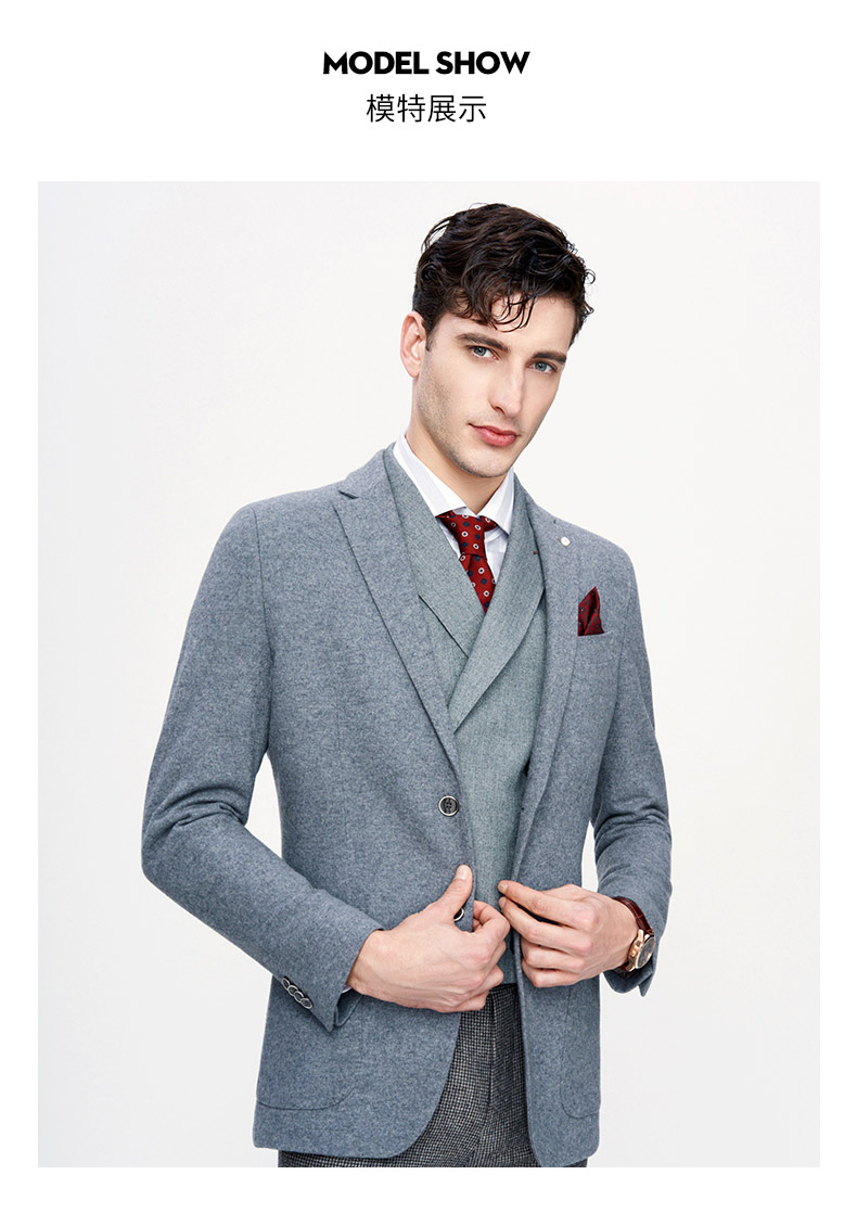 jodoll乔顿灰色西服男上衣单件商务正装新郎结婚英伦风西装外套灰色