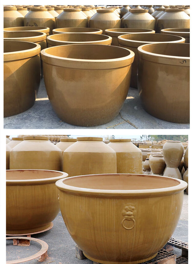 发酵米缸米桶储矮胖水缸陶瓷加厚水缸老式粗陶缸复古风酒缸发酵缸装水