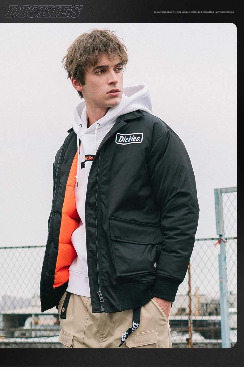 dickies绣花徽章夹克 男冬季新品羊羔绒领厚外套dk008010 黑色 0xl