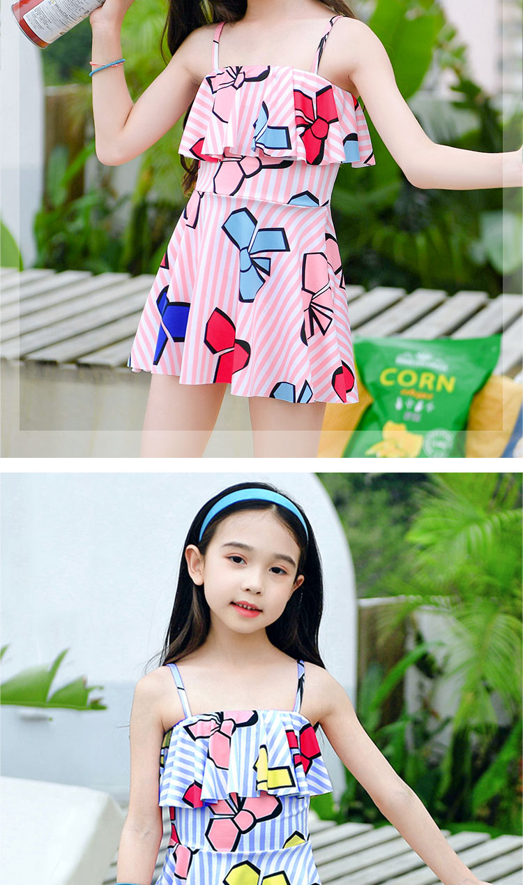 小学生网红儿童泳衣女孩中大童裙式分体可爱公主韩版运动大码泳装
