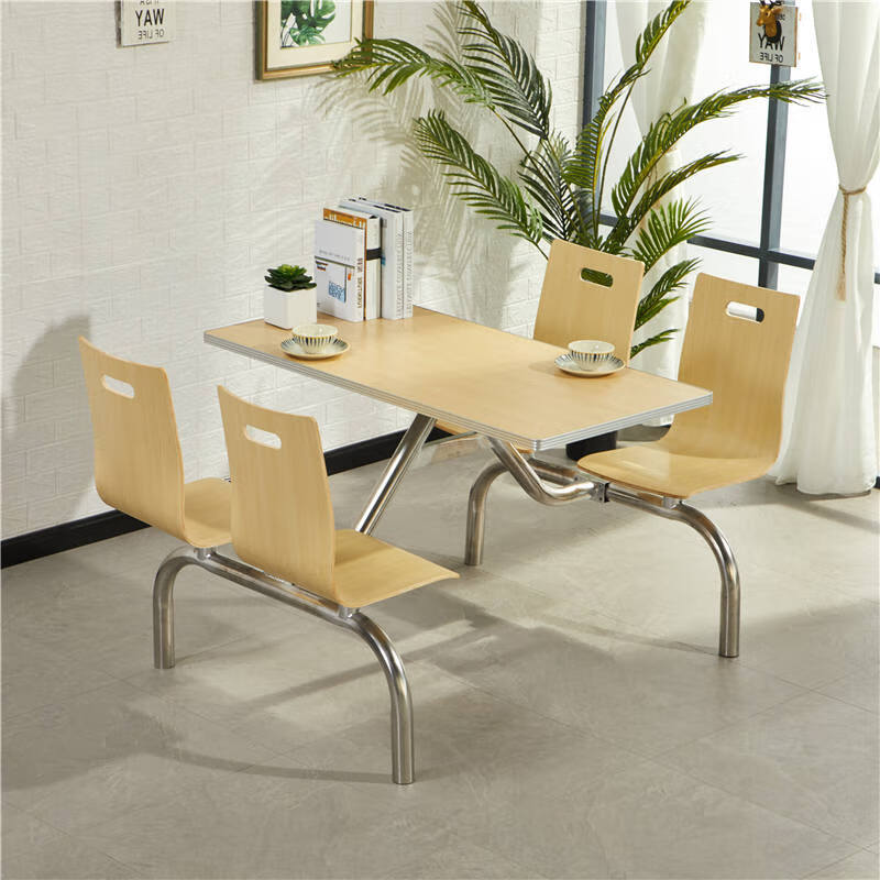 食堂4人6人医院快餐桌椅肯德基不锈钢连体小吃店组合 四人不锈钢方架