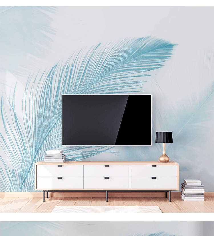 多美莱羽毛电视背景墙壁纸立体客厅现代简约大气装饰壁画沙发餐厅墙