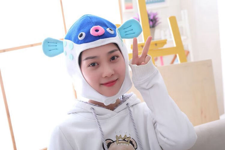 韩国少女心卡通鱼头套搞怪卖萌自拍道具拍摄头套写真道具 红色 长30cm