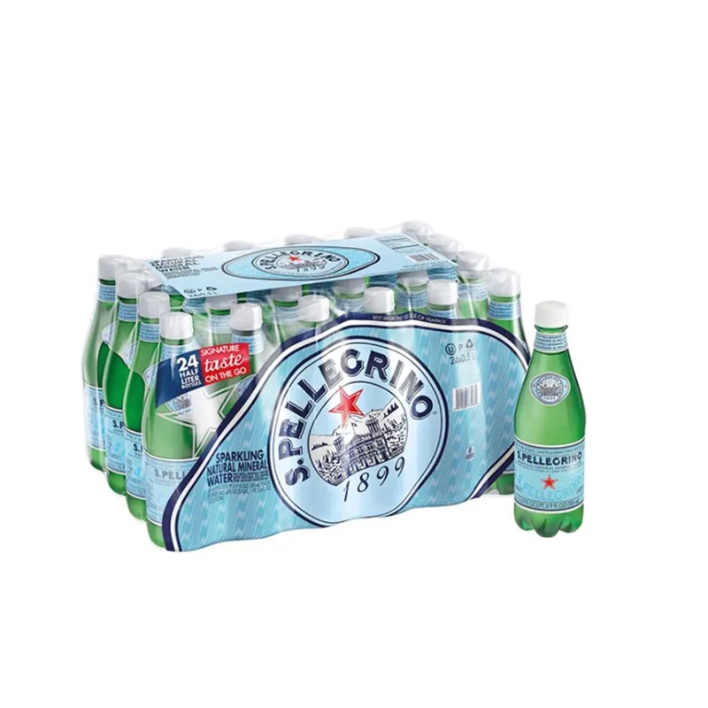 意大利进口圣培露天然气泡苏打水矿物质饮用水玻璃瓶装500ml24瓶