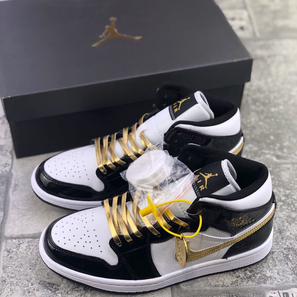 aj纯原级乔1中帮鞋小黑金男鞋潮流女生板鞋校园运动篮球鞋 小黑金 37.