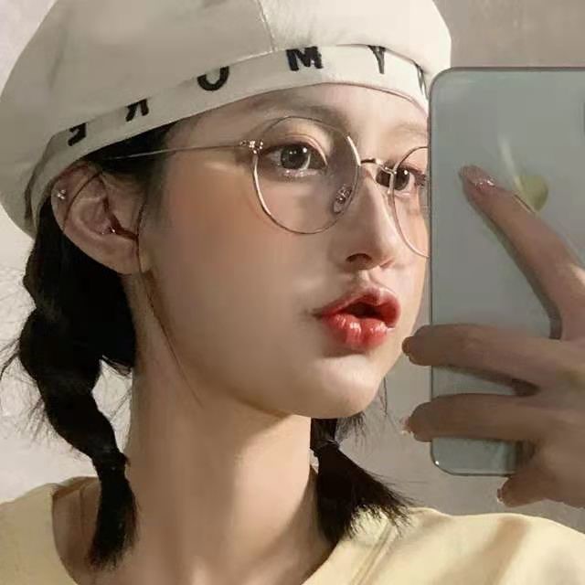 眼镜小圆框男女同款有度数防蓝光平光镜框圆形学生眼镜银色好看防蓝光