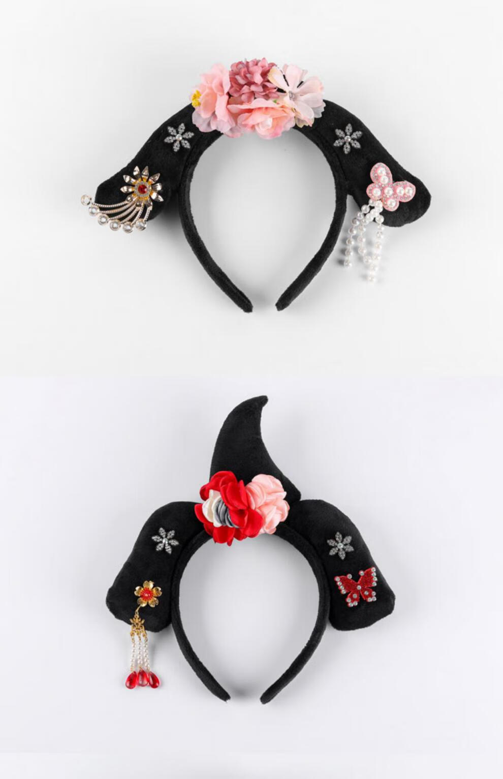 复古宫廷风发箍大人可爱格格头箍粉色少女流苏珍珠旗头儿童头饰宫廷