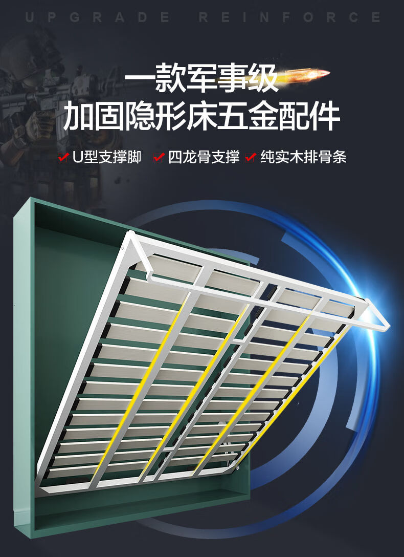 实木加固隐形床五金配件衣柜一体床小户型卧室翻床折叠壁床功能件正翻