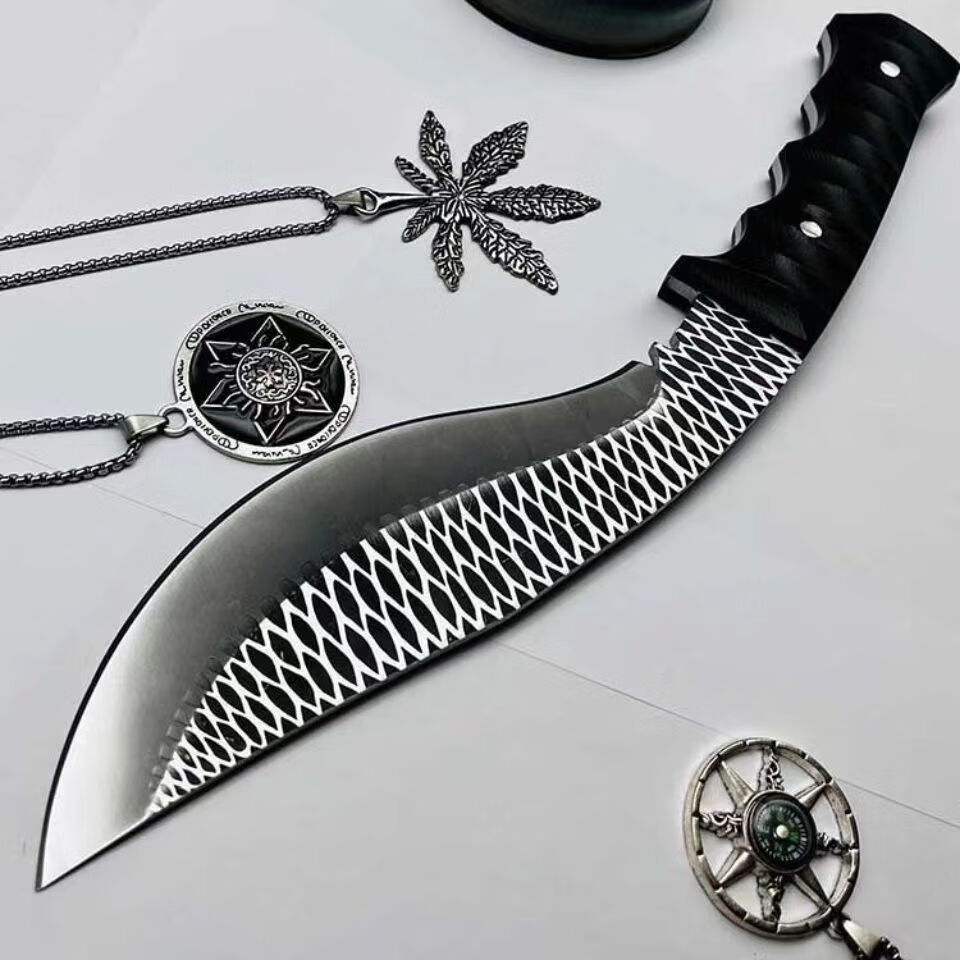 尼泊尔军弯刀大马士革大号手首特战刀户外刀具防身求生刀瑞士军刀特战