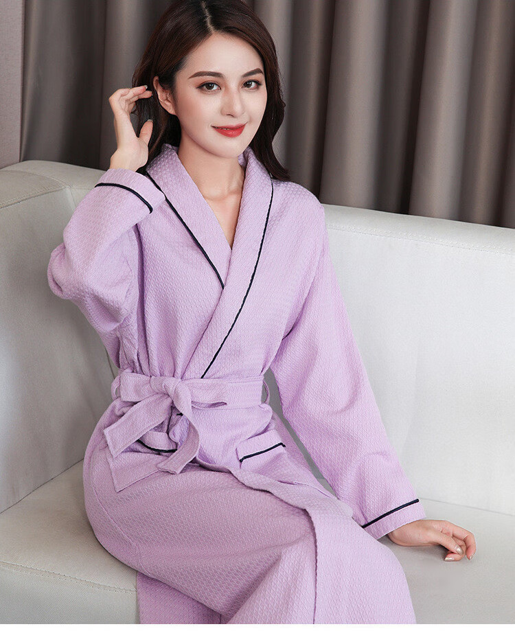 青衣麻相棉质睡袍女春秋浴衣浴袍吸水速干男女通用情侣睡衣家居服白色