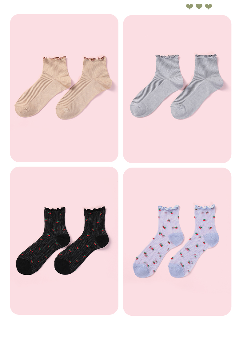 tutuanna袜子女浪漫少女系列舒适纯色木耳边短袜259237022224cm