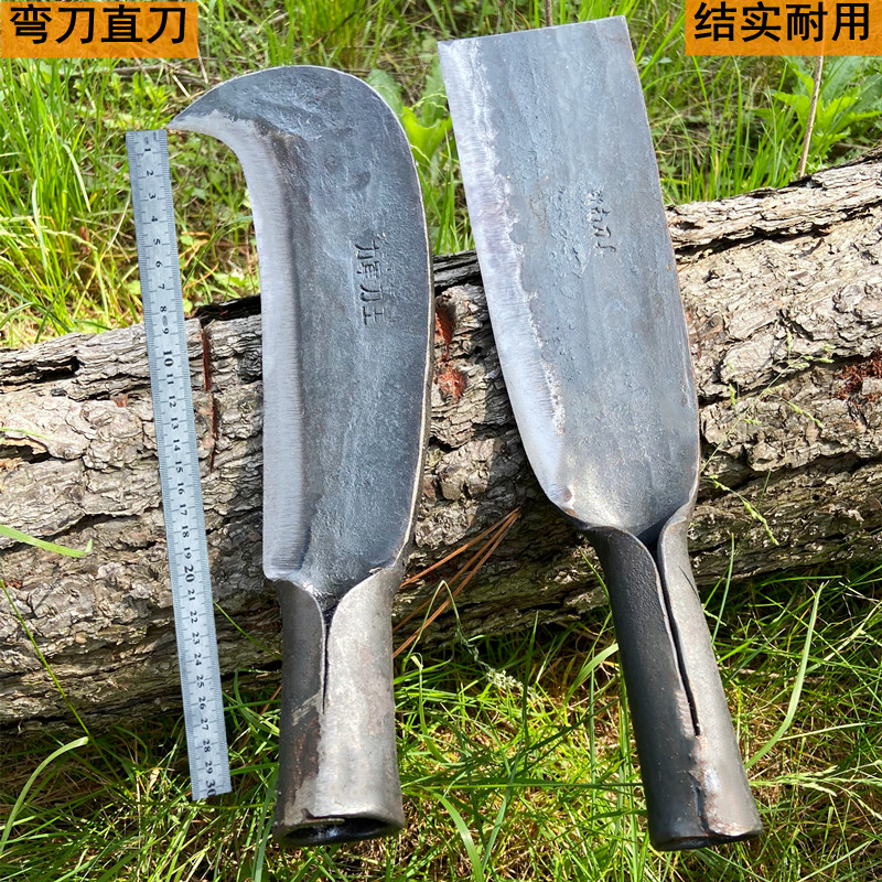 京选优品弹簧钢手工锻打树长款老式竹柴丛林长柄大号弯直割草浅灰色60