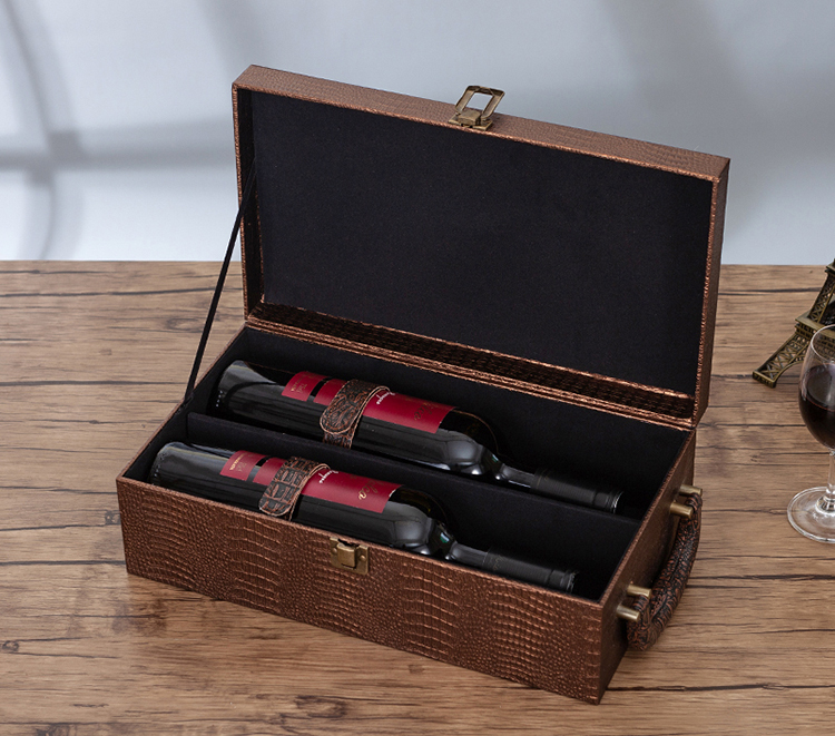 红酒礼盒空盒红酒包装盒 现货鳄鱼双支装皮盒葡萄酒箱子礼盒冰酒盒