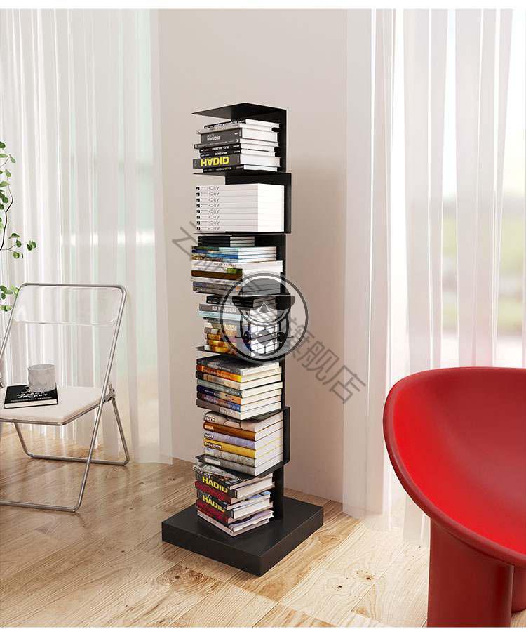 网红隐形落地靠墙书架 白色创意钢制铁艺置物架立式适用 白色八层