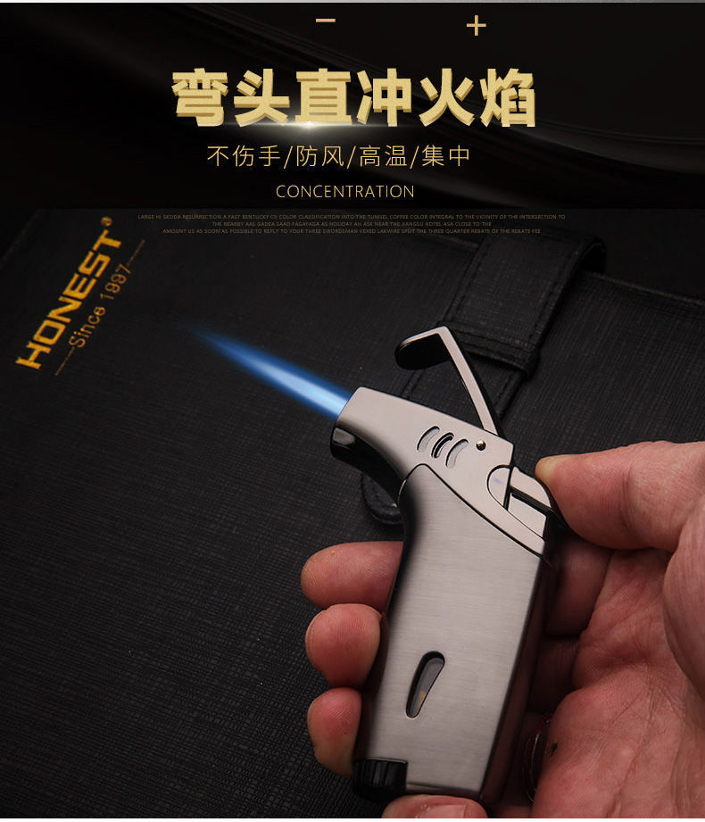 充气打火机防风焊枪户外烧烤高温喷火枪式直冲雪茄艾灸点火器皱纹黑