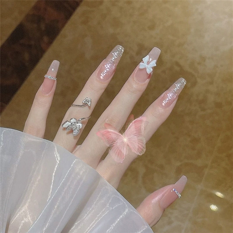 茹诗妮长款穿戴美甲手假指甲贴片网红ins美甲贴片法式链条甲片成品长