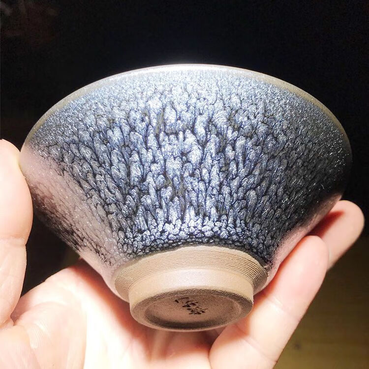 2022年新款建阳建盏茶杯油滴黄艺全手工百花斗笠蓝麒麟龙鳞纹主人杯陶