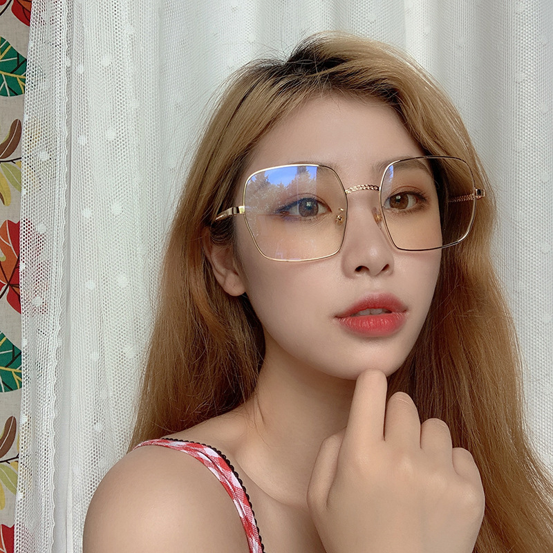 李绅 平光镜女 链条方框眼镜架网红ins风学生眼镜框潮 金色 如图