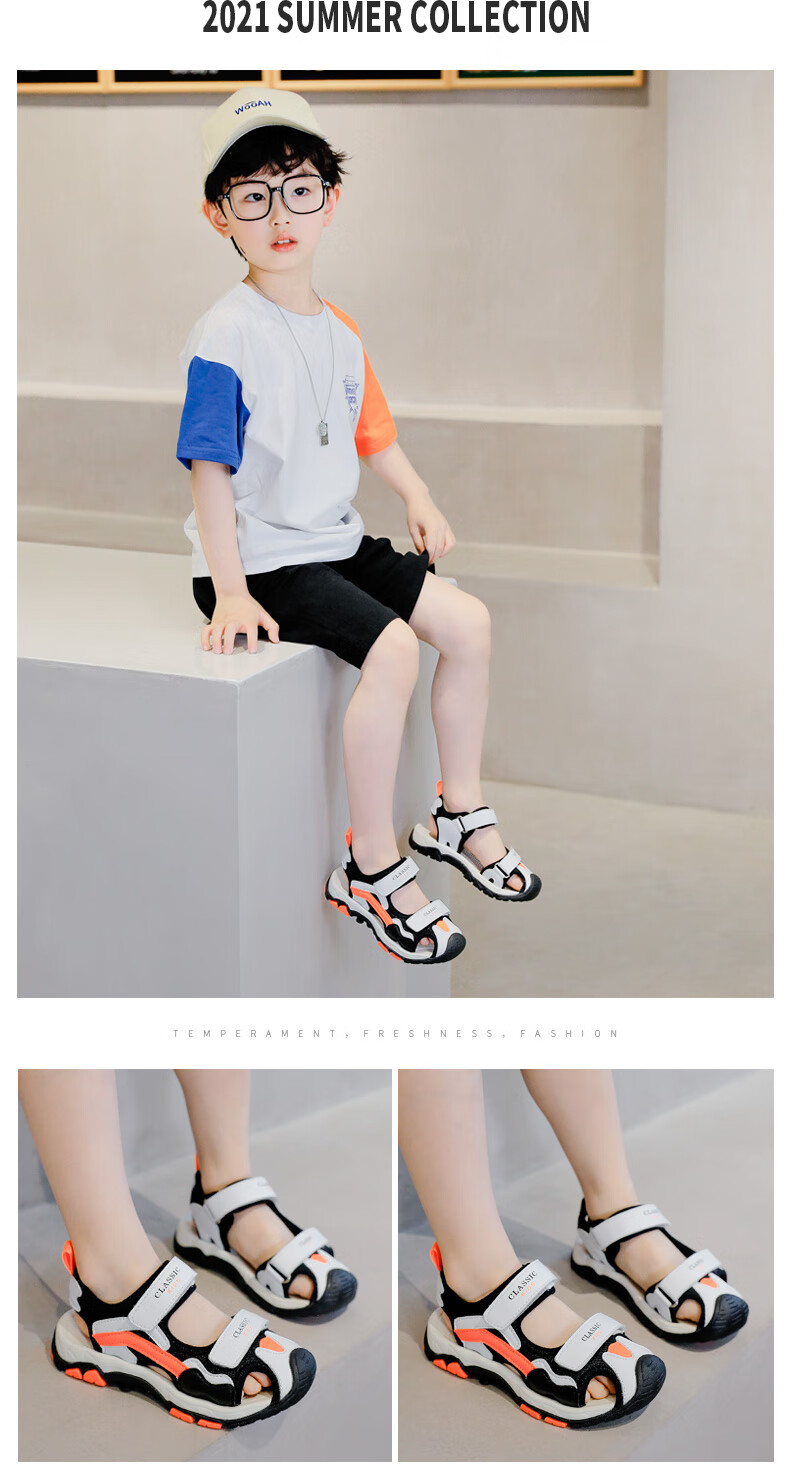 凉鞋2022年新款夏季宝宝儿童沙滩鞋包头软底防滑小男孩鞋子潮李宁耐