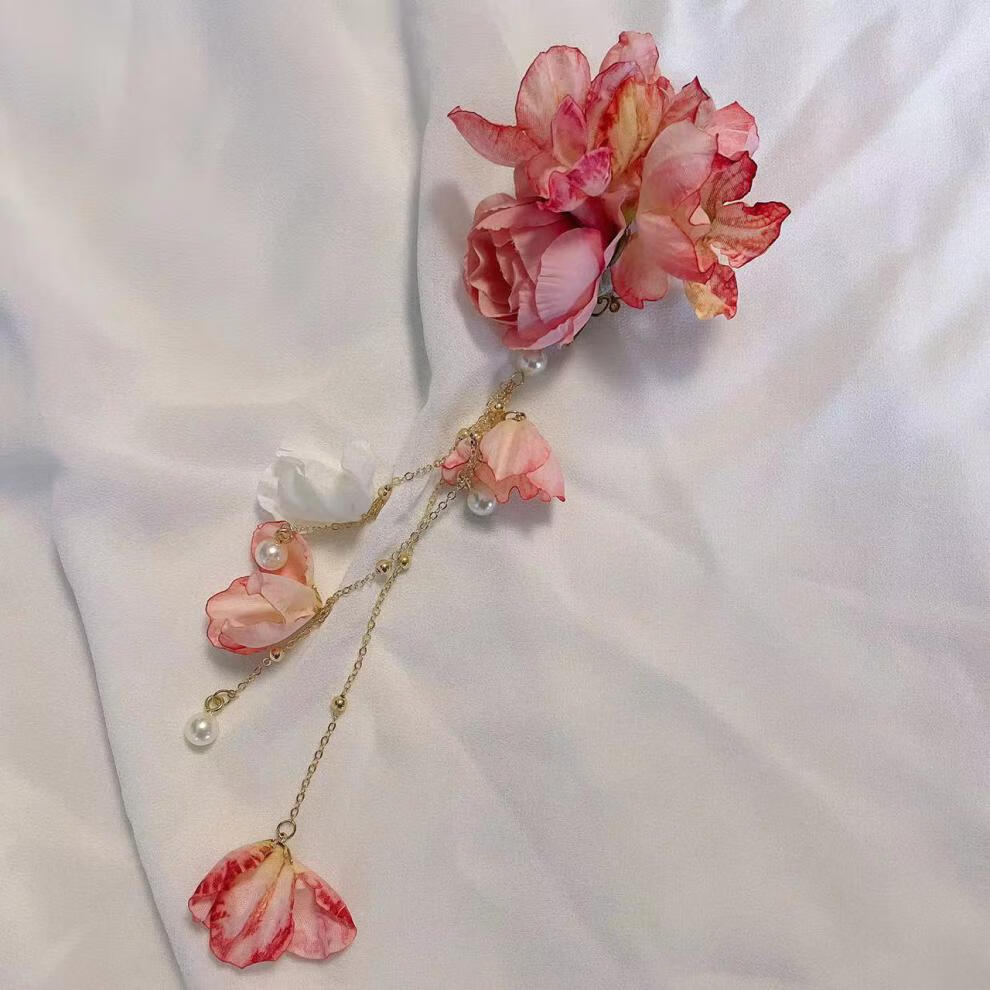 后压头饰古风汉服配饰绢花发饰唐风发夹套装简约小众设计花朵发簪 4只