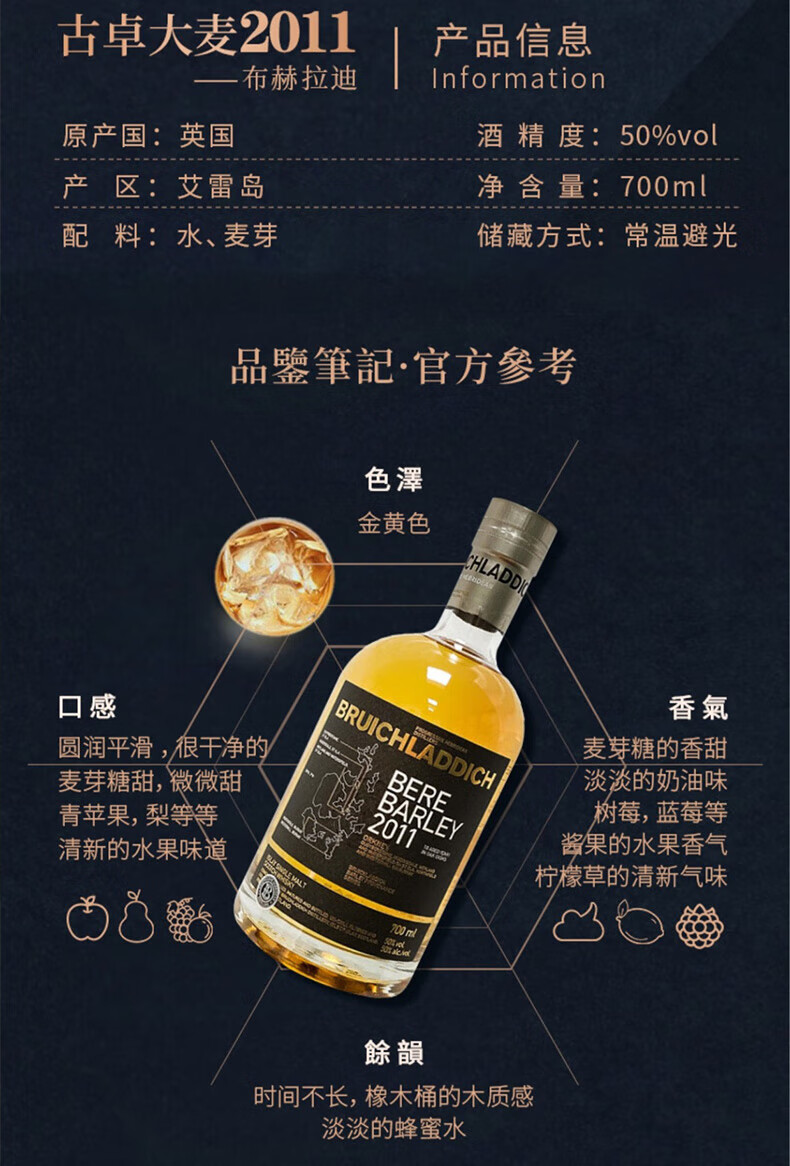 布赫拉迪(bruichladdich)贝雷大麦 2011年 苏格兰 单