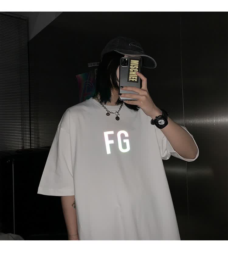 fear of god 反光镭射炫彩字母fg富贵fog高街jerry同款t恤短袖 白色 m