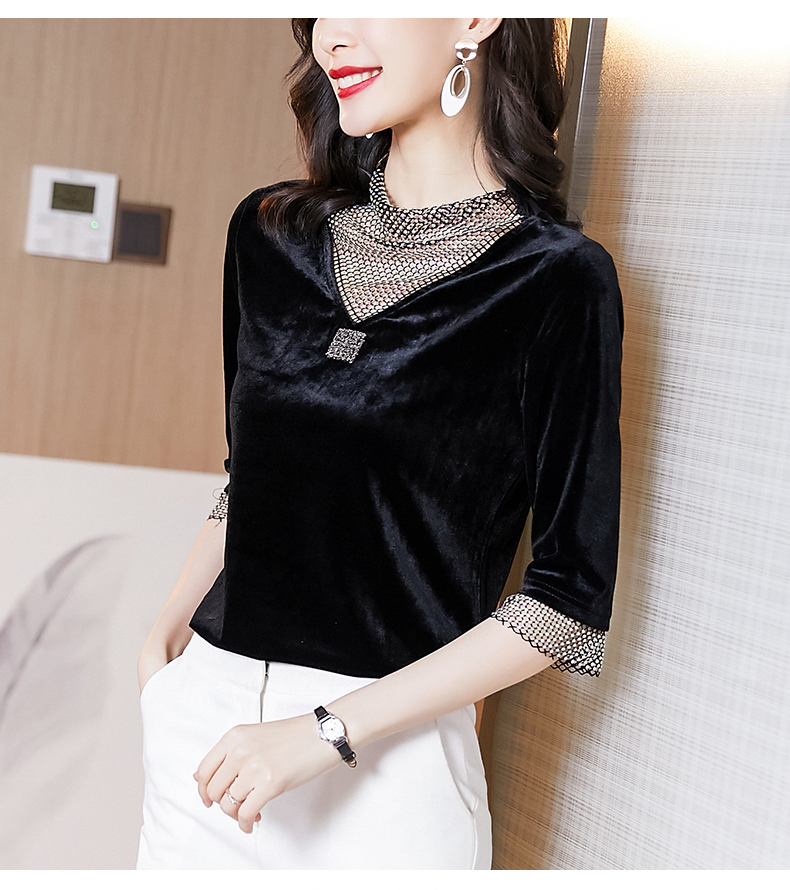 女士春秋季洋气小衫金丝绒上衣女2020秋装新款设感v领中袖t恤打底衫潮