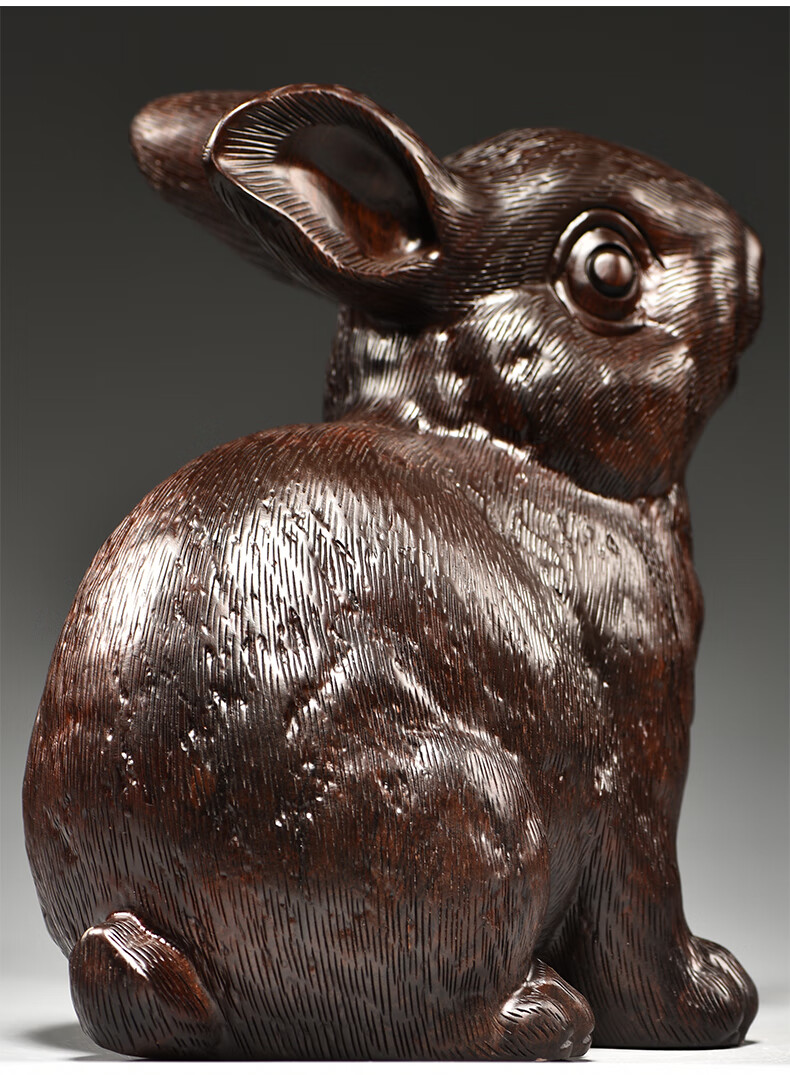 华禧顿实木雕刻兔子摆件红木十二生肖福兔客厅家居装饰品红木工艺品