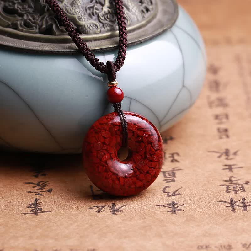 木晶阁虎年本命年天然朱砂吊坠平安扣挂件项链晶体砂男女原石原矿饰品