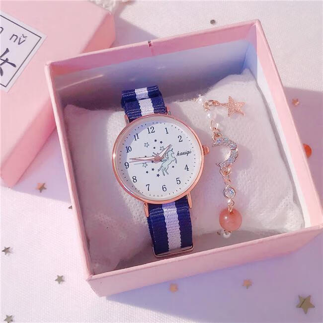 独角兽手表女学生ins风韩版简约少女心手表初中学生闺蜜帆布气质防水