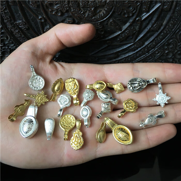 凌盛藏银黄铜佛珠卡子海螺鹿牙形卡子宝瓶格桑花佛手佛珠卡子七夕情人