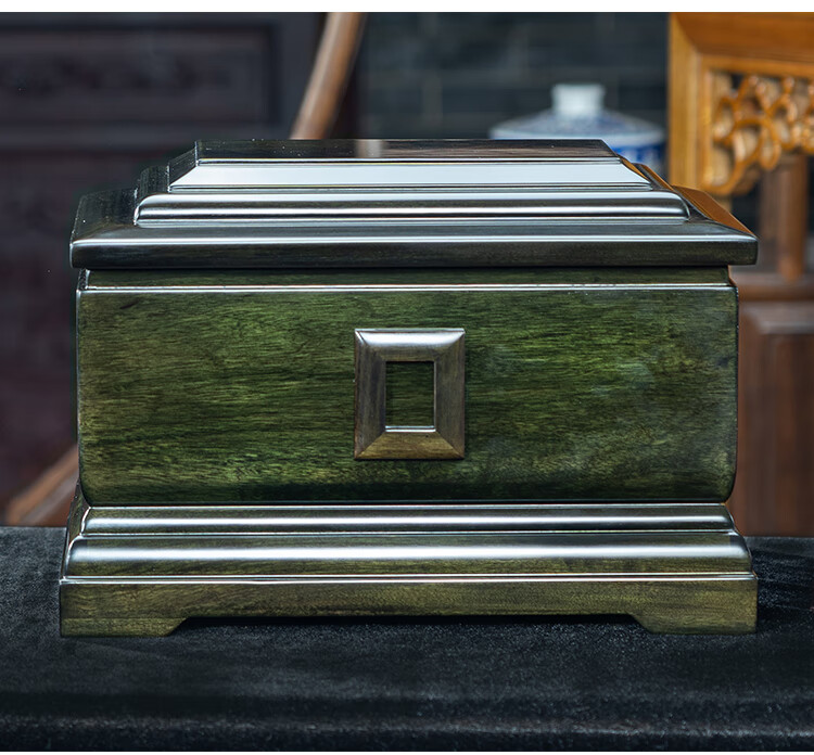 金丝楠木骨灰盒阴沉木乌木老料实木棺材盒迁坟殡葬用寿盒 1盒1证/假1