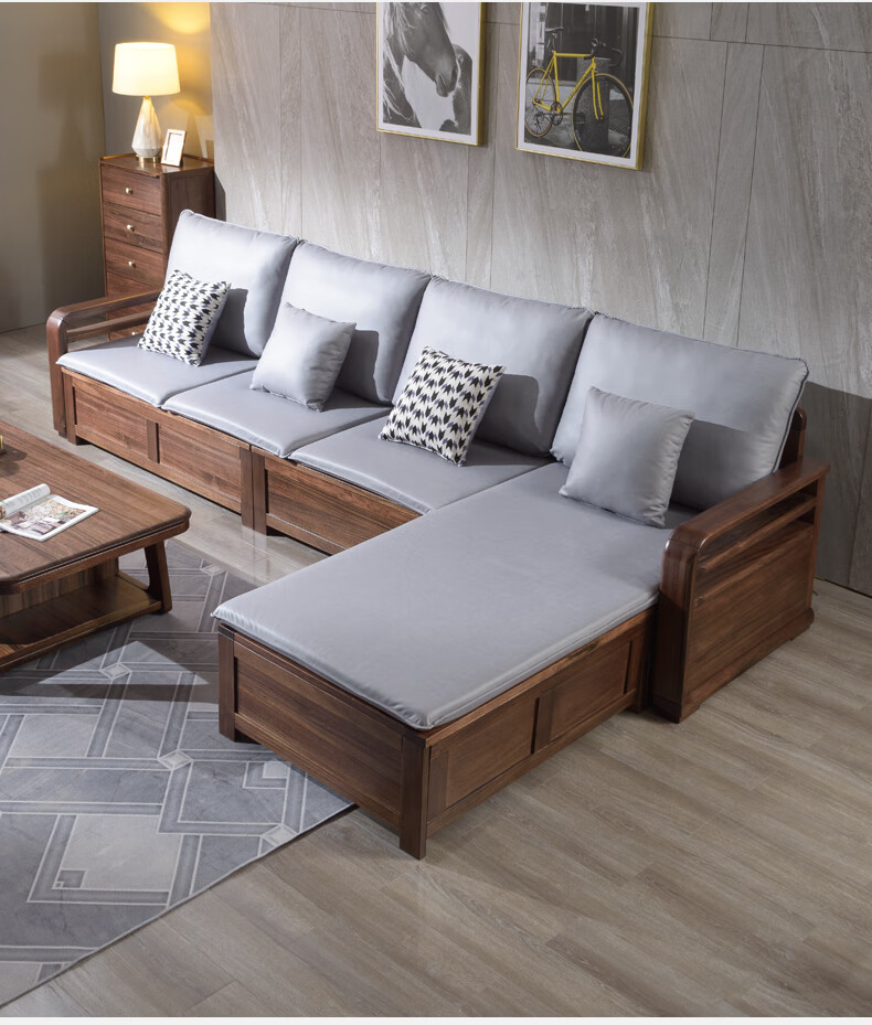 北美黑胡桃木沙发全实木客厅组合新中式轻奢复古科技布储物家具恒橡树