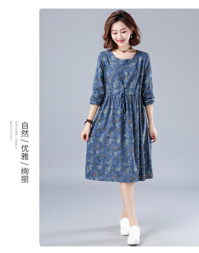 文艺棉麻连衣裙秋冬款2020年新款早秋冬季女装长袖棉绸长裙妈妈减龄