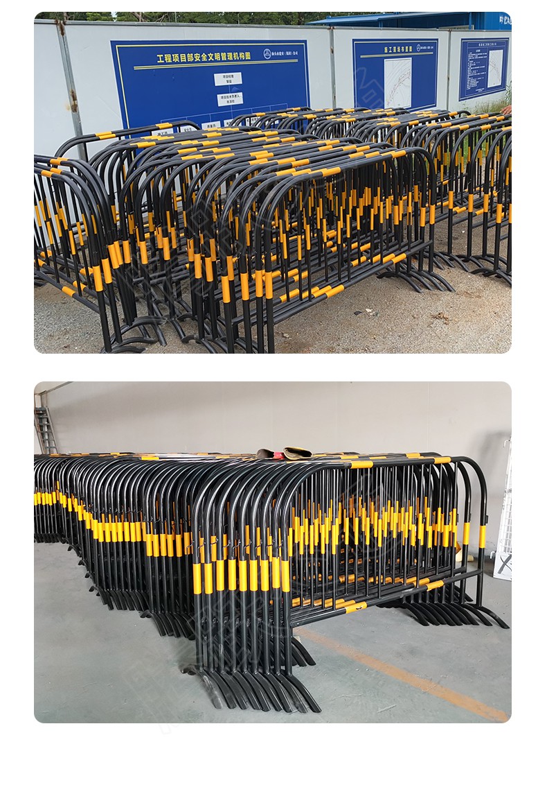 2022新款加厚黑管喷漆铁马护栏黄黑色交通安全警示隔离围栏可移动防撞