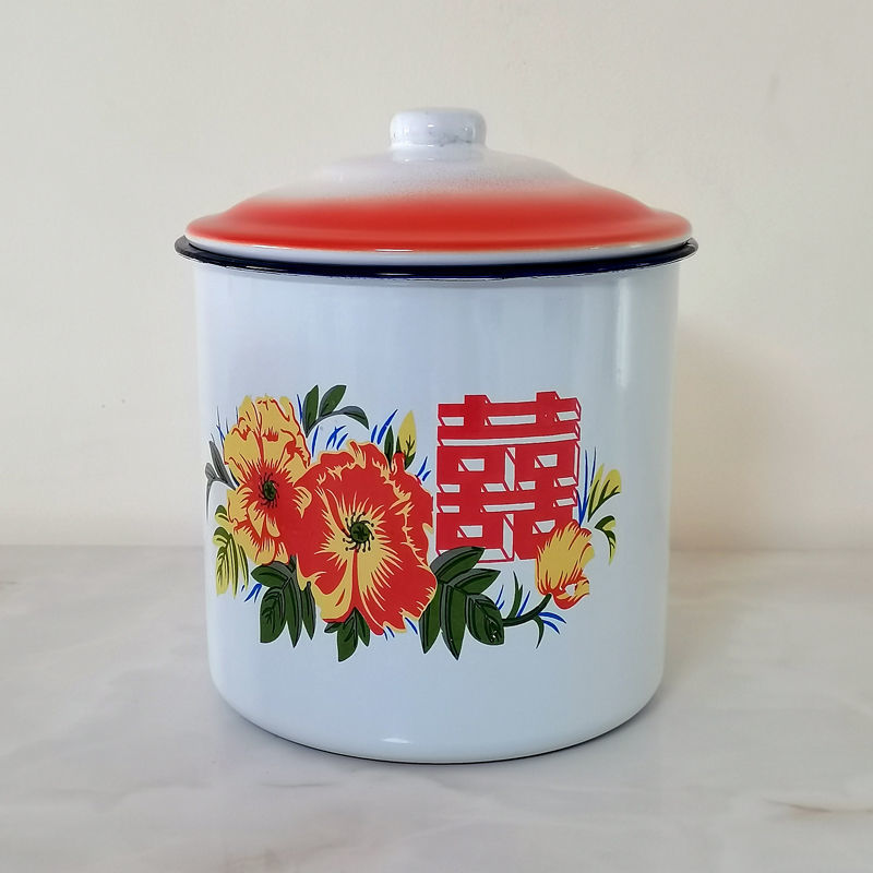 搪瓷杯怀旧超特大号容量老干部泡面碗老式双喜铁茶缸带盖10cm双喜杯带
