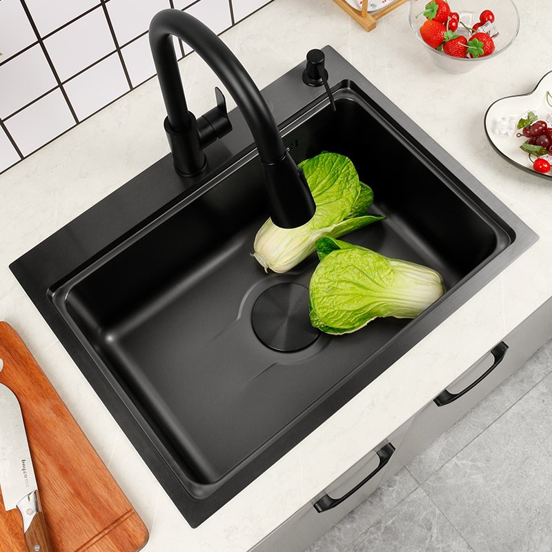 水槽单槽厨房洗菜盆纳米304不锈钢中岛手工盆多功能台下盆洗碗槽