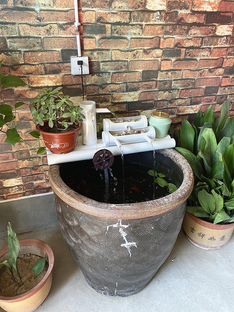 真果沁圆形鱼缸过滤器上置石槽瓷盆养鱼水循环陶瓷圆缸金鱼增氧流水