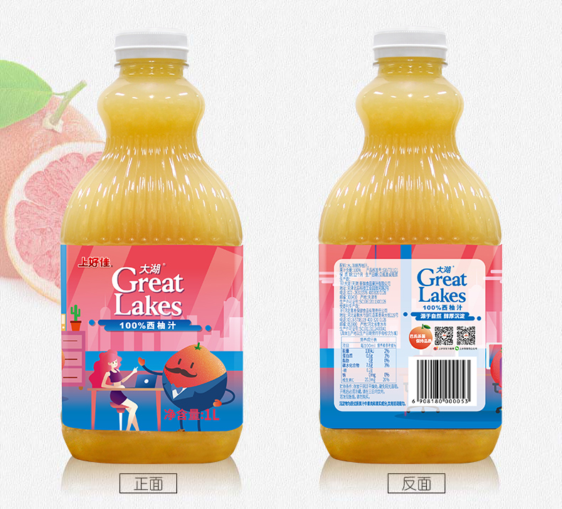 上海可发上好佳大湖果汁1l6大瓶上好佳大湖橙汁果汁饮料整箱装大湖