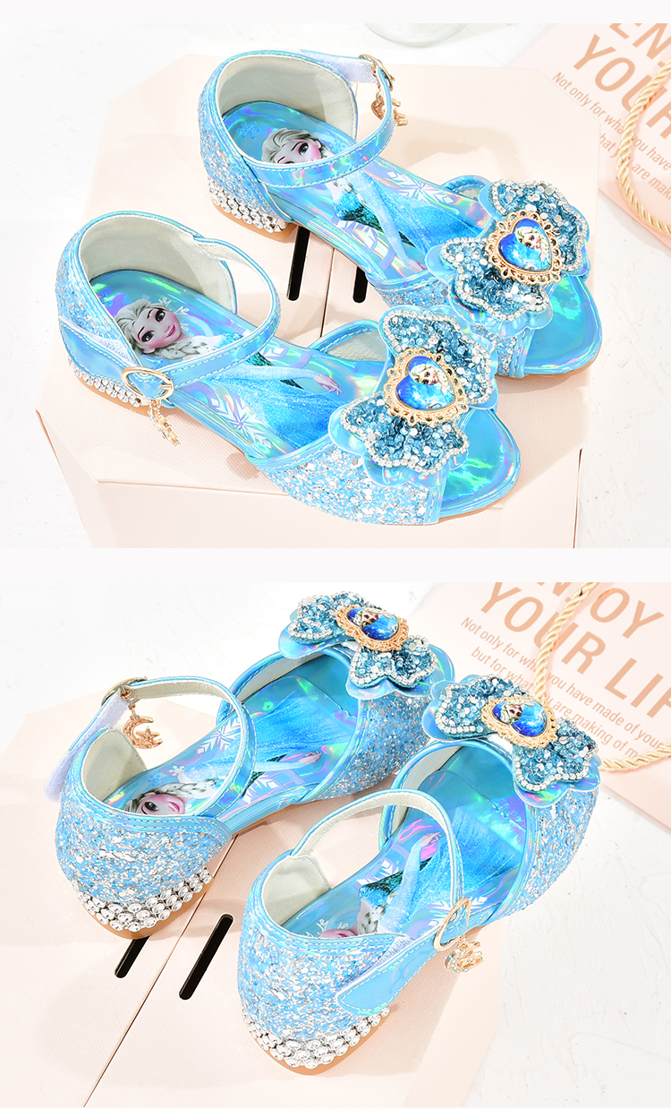 迪士尼disney爱莎凉鞋女童高跟鞋新款小女孩公主鞋子夏季冰雪奇缘水晶